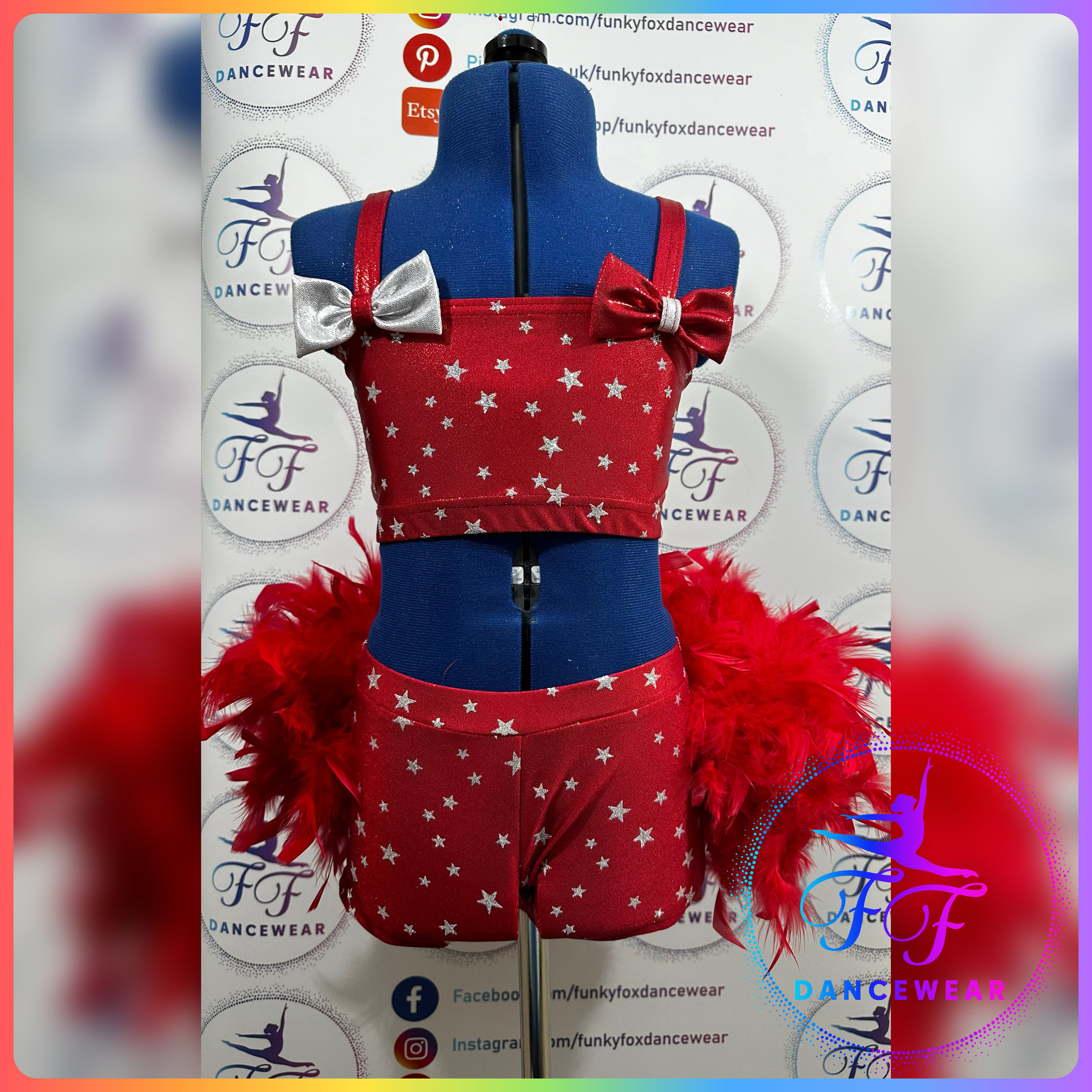 BESPOKE Red Metallic & Silver Glitter Star Modern / Tap