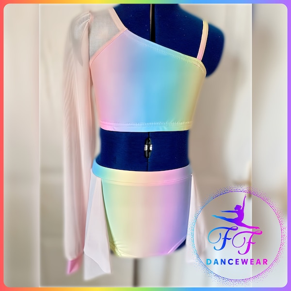 MELODY - Pastel Rainbow Skirted Leotard Two Piece Costume for Lyrical / Contemporary Dance (Girls age 4-14yrs)
