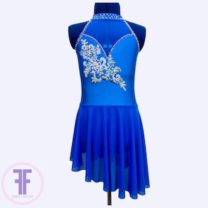 BESPOKE Cornflower Blue Stoned Lyrical / Contemporary Dance Costume Skirted Leotard Ballet (9/10 yrs)