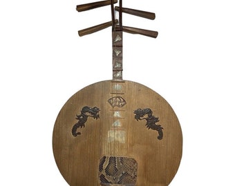 Antique Japanese Instrument, Gekkin Banjo, Moon Lute, SIGNED  Circa 1890's.