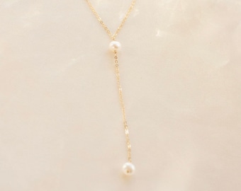 Pearl Lariat Necklace, Pearl Y Necklace, White Pearl Long necklace, Dainty Pearl Necklace Lariat, Bridal Lariat Pearl, June Birthstone