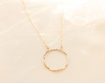 Gold Ring Necklace, Circle Necklace, Eternity Necklace, Hammered Circle Necklace, Delicate Gold Necklace, Karma Necklace, Gold Ring Pendant