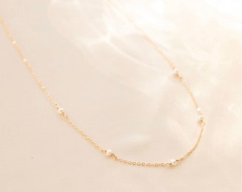 Dainty multiple pearl choker, Freshwater pearl necklace, Minimalist pearl jewelry, Bridesmaid jewelry, Bridesmaid gift, Bridal jewelry