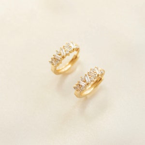 Gold cluster diamond hoops, Cluster earrings, Cluster hoops, Gold hoops, Elegant hoops, Statement hoops, Classy hoops, Gift for her