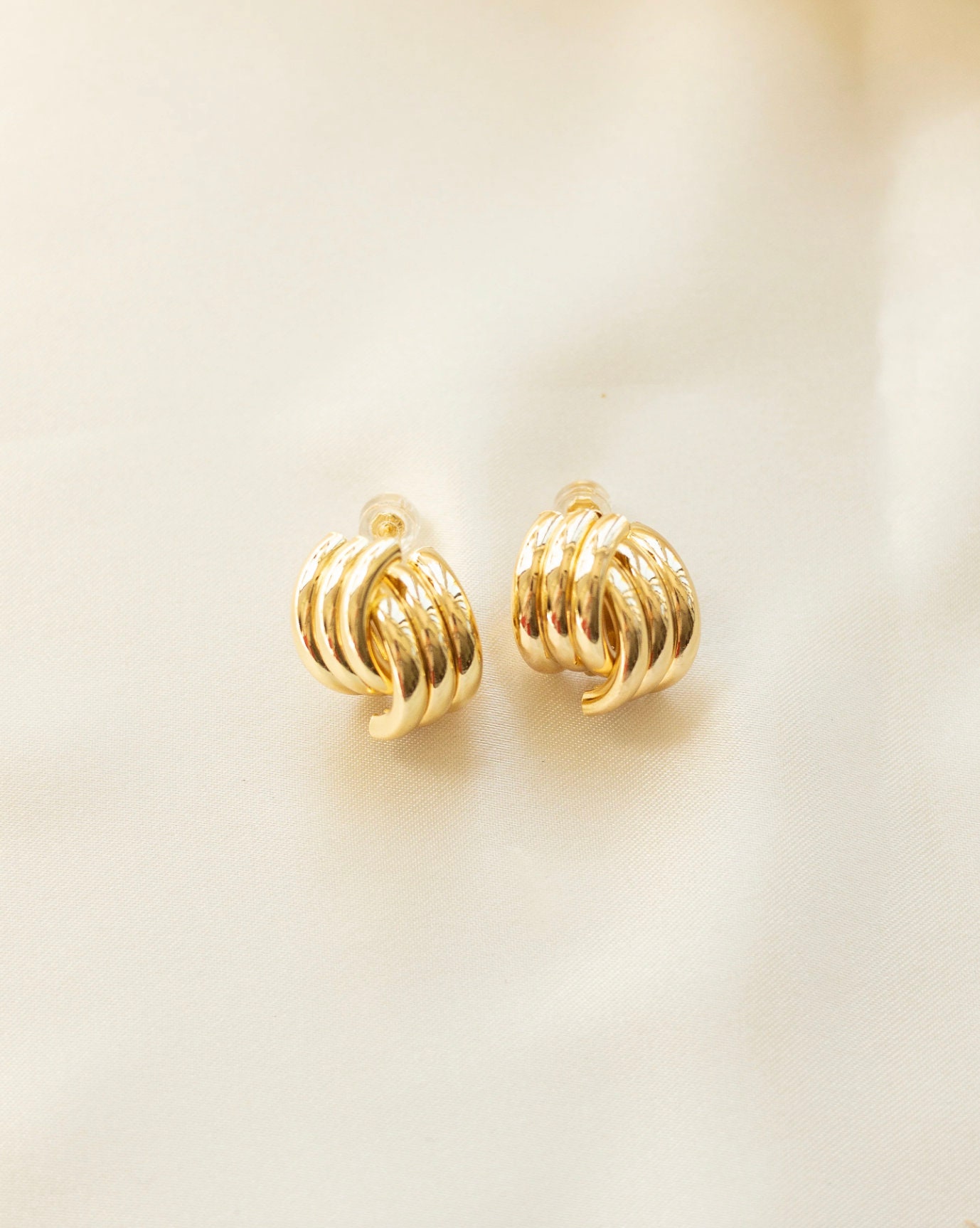 Boucles D'oreilles Vintage Mony Art Italie - Or Et Cristal, Occasion, Style Rétro - Bijou De Marque Italienne