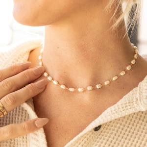 Pearl necklace, Pearl choker, Dainty necklace, Delicate necklace, Simple pearl necklace, Elegant necklace, Bridal jewelry, Wedding jewelry