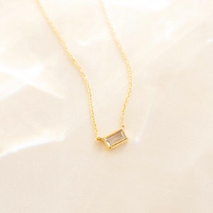 Baguette diamond necklace, Rectangle necklace, Pendant necklace, Dainty diamond necklace, Stack necklace, Baguette jewelry, Statement piece