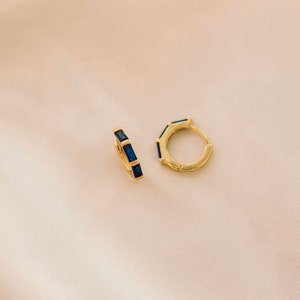 Sapphire earrings, Blue sapphire hoops, Sapphire hoops, Sapphire huggies, Blue hoop earrings, Sapphire jewelry, September birthstone hoops