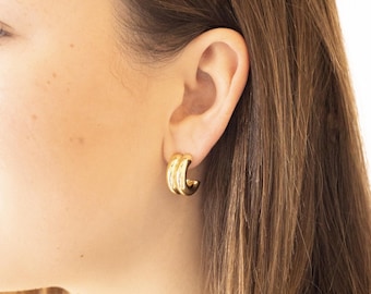 Gold Chunky Double Hoop Earring, TwoTone Chunky Hoop Earrings, Silver Chunky Hoop,Statement Earrings, Thick Silver & Gold Hoops, Chic Style