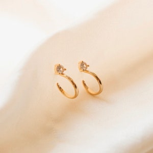 Diamond post huggie, Thin gold hoop, Stud hoop, Classy earrings, Small diamond hoop earrings, Huggie hoops, Tiny hoop earrings, Trendy hoops