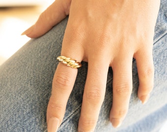 Gold twisted ring, Gold dome ring, Gold croissant ring, Twist ring, Gold signet ring, Chunky ring, Dome ring, Gold ring, Statement ring