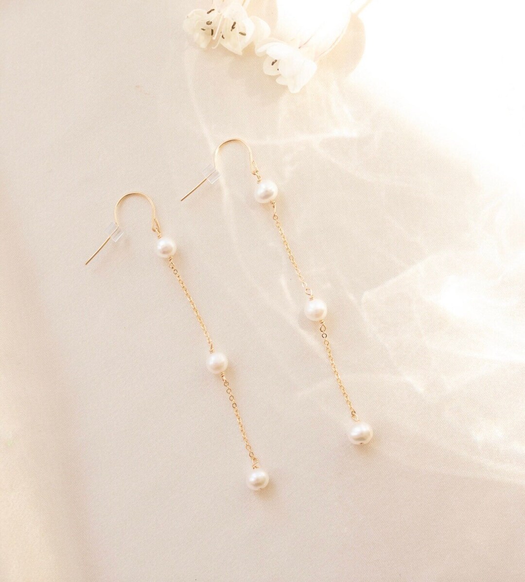 Pearl Hoop & Chain Star Stud Earring