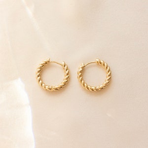 Twisted hoops, Cable twist hoop earrings, Braided gold earrings, Rope earrings, Huggie earrings, Lightweight hoop earrings, Thick gold hoop
