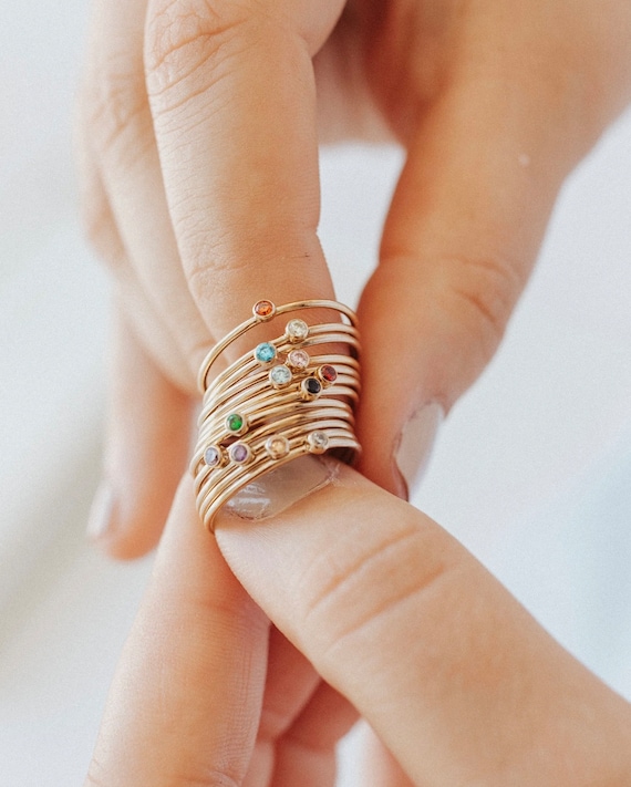 Birthstone Rings, Stacking Birthstone Rings, Tiny Birthstone Ring