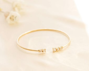 Studded bangle, Gold diamond bangle, Open cuff bangle, Bridal bracelet, Dainty bracelet, Cluster diamond bangle, Bracelet for her, Bangle