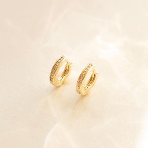Pave hoop earring, Petite diamond huggie, Thin cz hoop, Gold huggie, Diamond earring, Minimalist diamond hoop earrings, Dainty hoop earring