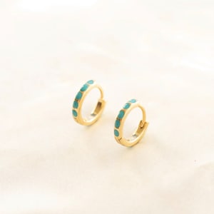 Turquoise earring, Turquoise huggie, Turquoise stone hoop, Small gold hoop earrings, Boho style hoops, Huggie earrings, Hoop earrings
