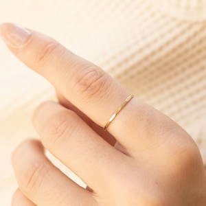 Hammered ring, Thin stacking ring, Gold faceted ring, Gold hammered band, Stacking ring, Shiny faceted band, Dainty ring, Unique gold ring