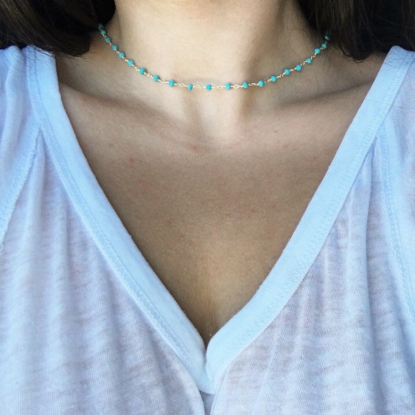 Turquoise Necklace, Turquoise Choker, Turquoise Beaded Necklace, Turquoise Necklace Gold, Raw Turquoise Necklace, Turquoise Jewelry, Boho