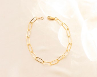 Paperclip bracelet, Gold Link Bracelet, Dainty Bracelet, Rectangle Paperclip Chain Bracelets, Gold Bracelets For Women, Stacking bracelet