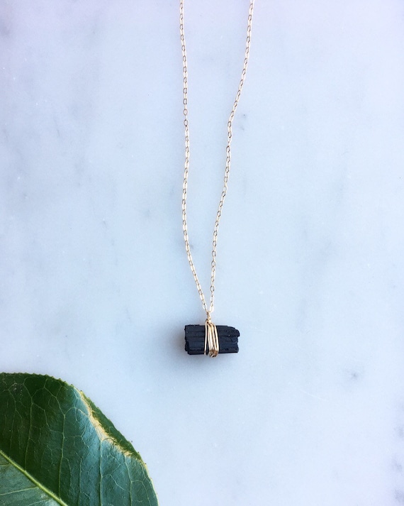 Black Tourmaline Necklace Raw Black Tourmaline Necklace Raw Pendant Crystal Boho