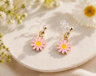 Daisy earrings for girls – no pinching, soft silicone clip-ons | Children's earrings without piercing, gift, jewelry