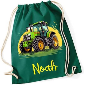 Turnbeutel Traktor, für Schule, Kindergarten, Freizeit, Geschenk für Kinder, verschiedene Farben und Motive, aus Baumwolle