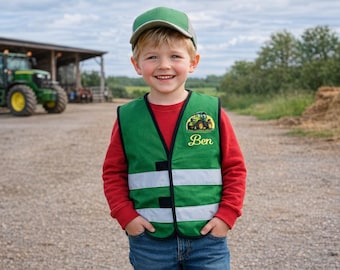 High-visibility vest, safety vest for children, with name, tractor motif, various colors/sizes, safety for school, kindergarten, travel, outdoor activities