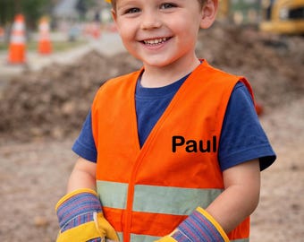 Bauarbeiter Set für Kinder, Rollenspiel, mit Namen, Baustelle, personalisiert auf Wunsch mit Namen, jeder Name mgl., auch einzeln erhältlich