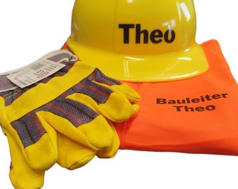 Construction worker set for children, role play, with name, construction site, personalized with name on request, any name possible, also available individually