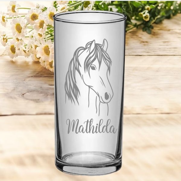 Pferde Kinder Trinkglas mit Gravur, personalisiert mit Namen, Wunschtext, Wasserglas, graviert, Geschenk