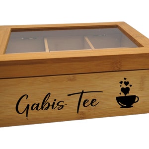 Personalisierte Tee Box - Ein einzigartiges Geschenk für Teeliebhaber! aus Bambus, mit 6 Fächern, mit Wunschgravur!