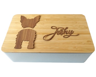 Leckerli Box, mit Bambusdeckel, für Hunde, viele Rassen möglich, personalisiert mit Namen, Hundebox, 2700 ml