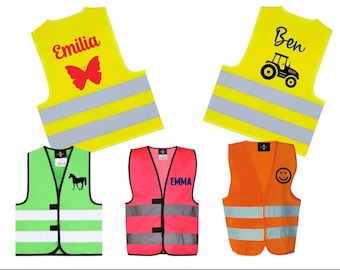 Veiligheidsvest met hoge zichtbaarheid, veiligheidsvest voor kinderen, gepersonaliseerd met naam, vele designs, diverse kleuren/maten, veiligheid voor school, kleuterschool, reizen, buitenactiviteiten