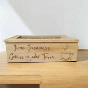 Personalisierte Tee Box - Ein einzigartiges Geschenk für Teeliebhaber! aus Bambus, mit 8 Fächern, mit Wunschgravur! Teekiste, TB1