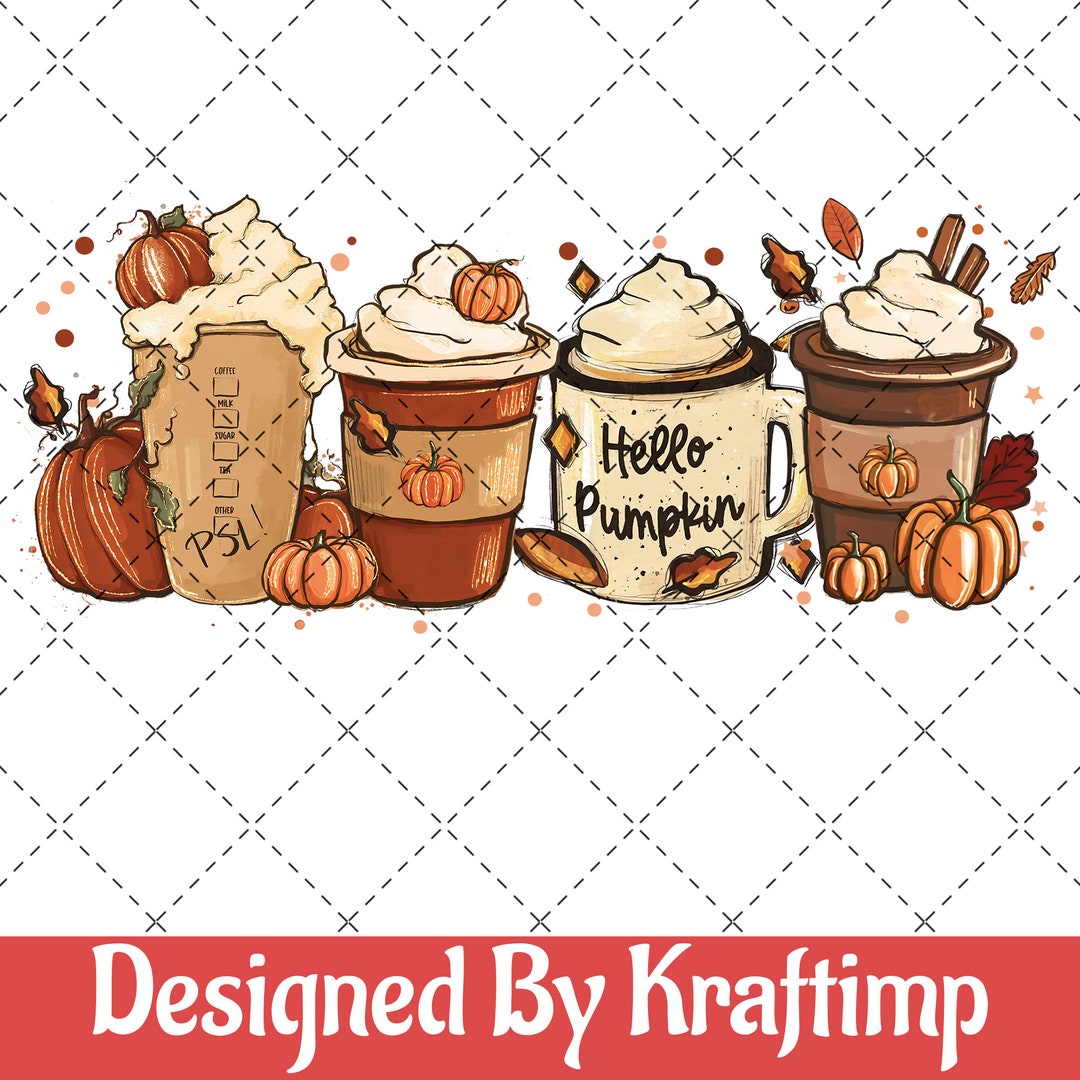 Fall Coffee PNG Pumpkin Spice Latte Iced Warm Autumn Orange Digital ...