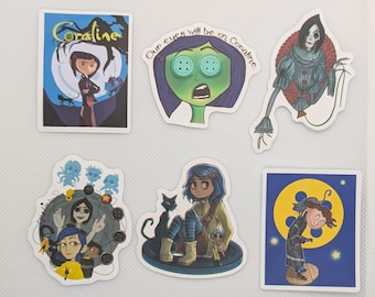 Coraline Set of 6 Stickers Variation #15 Wybie Beldam Other Mother Cat Approximately 2 inches