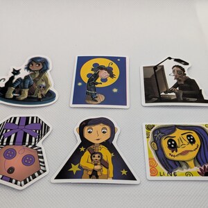 Coraline Set of 6 Stickers Variation #13 Wybie Father Doll Buttons Approximately 2 inches