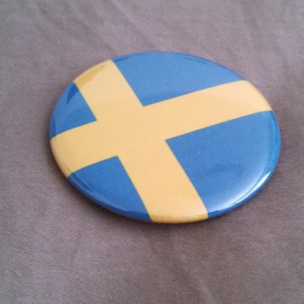 Sweden Swedish Sverige Flag Magnet Pinback Button 2.25 inch