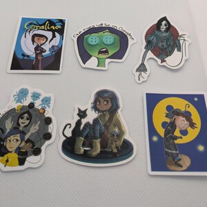 Coraline Set of 6 Stickers Variation #15 Wybie Beldam Other Mother Cat Approximately 2 inches image 3