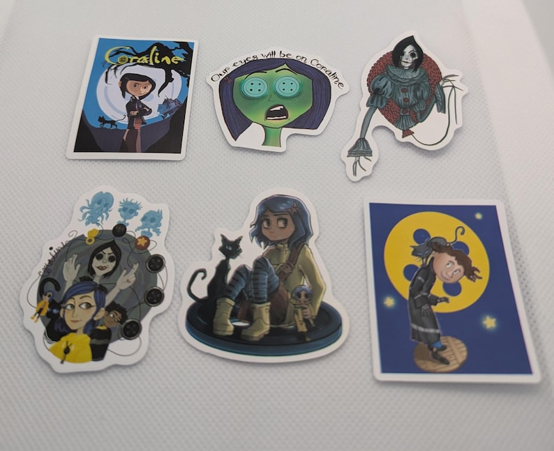 Coraline Set of 6 Stickers Variation #15 Wybie Beldam Other Mother Cat Approximately 2 inches image 3