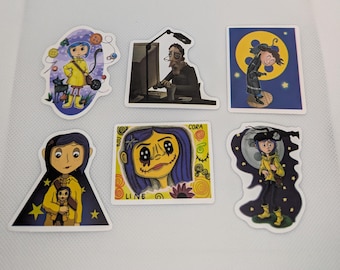 Coraline Set of 6 Stickers Variation #17 Father Cat Doll Wybie Approximately 2 inches