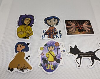 Coraline Set of 6 Stickers Variation #14 Cat Other Father Approximately 2 inches