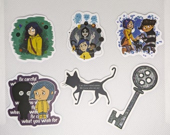 Coraline Set of 6 Stickers Variation #11 Wybie Beldam Other Mother Cat Key Approximately 2 inches