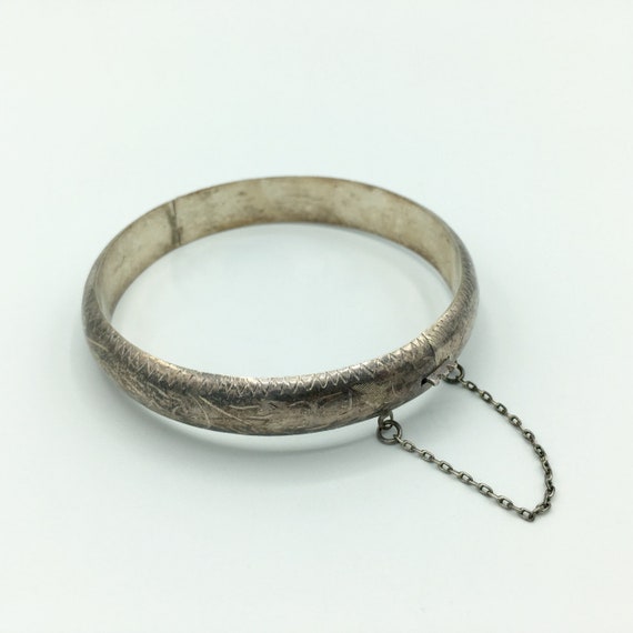 Vintage 925 Sterling Silver Hinged Tarnished Rustic Floral Swirl 