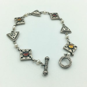 Boho Unique Silver Multicolor trianglular Shapes Pearles Hippy Bracelet