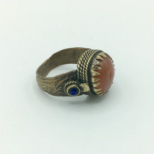 Vintage Old Rare Handmade Ring, Gold Ring, Rajasthan Tribal Ethnic, Tibetan, North Indian, Yemenite Afghan Kuchi Carnelian Stone Ring