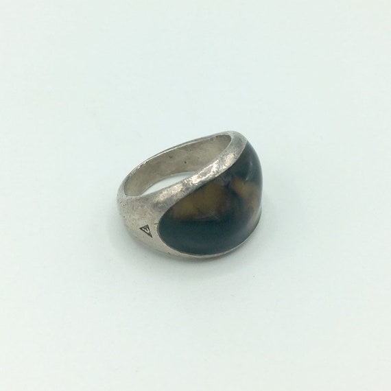 Unique Vintage Tigers Eye Gemstone Surrounded with Prong Set Zircon Sterling Silver Ring