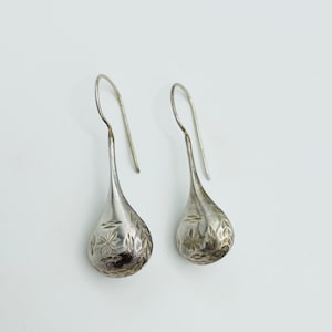 Large Vintage Ethnic Tribal Sterling Silver Teardrop Drop Earrings