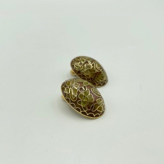 Parure Vintage Doré Laqué Vert Années 90 - Collier Et Boucles D'oreilles, Occasion
